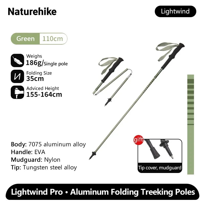 Naturehike 2025 New Walking Stick Ultralight Folding Climbing Backpack Pole 3 Folded Rod Quick Open Travel Hiking Trekking Poles