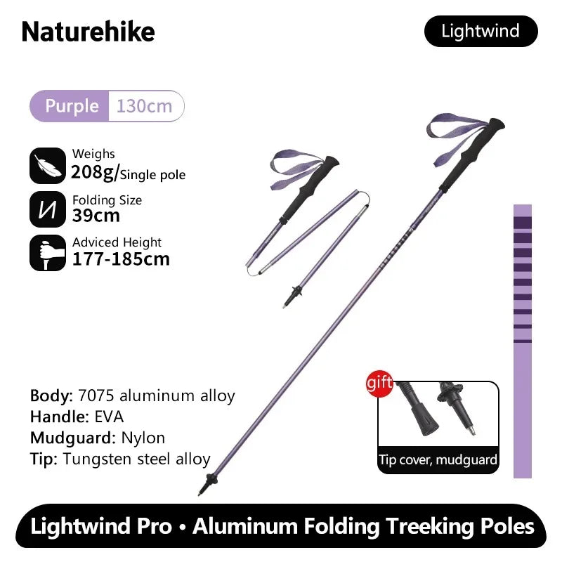 Naturehike 2025 New Walking Stick Ultralight Folding Climbing Backpack Pole 3 Folded Rod Quick Open Travel Hiking Trekking Poles