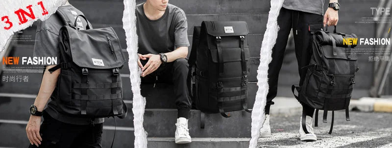 Roll Top Backpack for Men, Water Resistant Expandable, 17.3 inch Laptop Backpack for Commute Travel, 40 Max Liter Rucksack