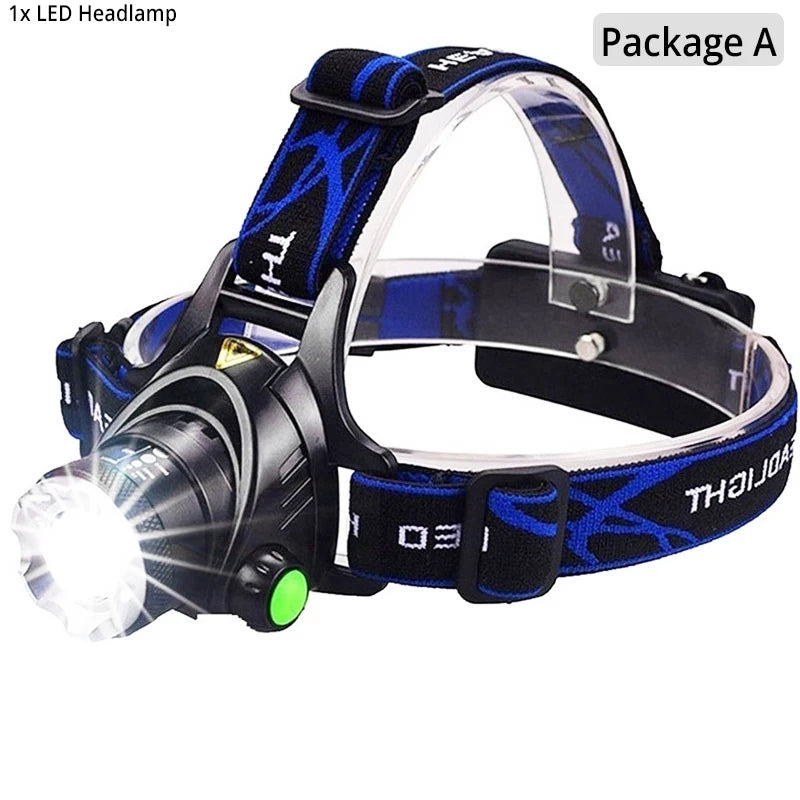 LED Headlight Zoomable Headlamp DC Rechargeable Head Lamp Waterproof Head Flashlight 18650 for Emergency Camping Hiking