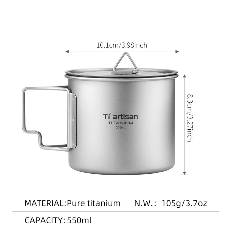 Tiartisan Outdoor Titanium Lightweight Portable Tea Coffee Cup Folding Handle Camping Water Mug for Hiking Travelling
