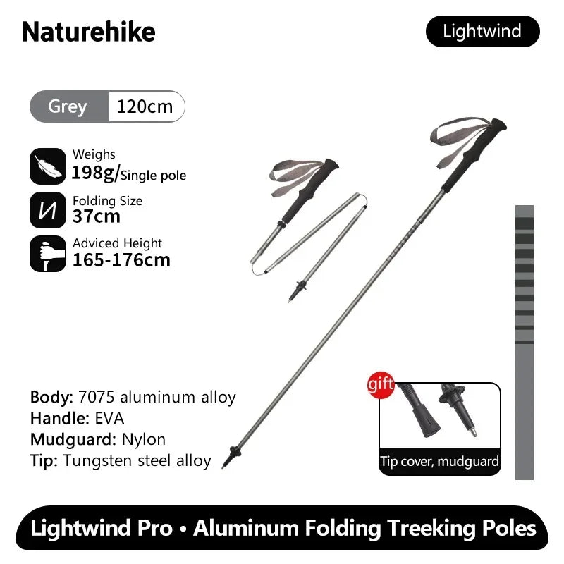 Naturehike 2025 New Walking Stick Ultralight Folding Climbing Backpack Pole 3 Folded Rod Quick Open Travel Hiking Trekking Poles