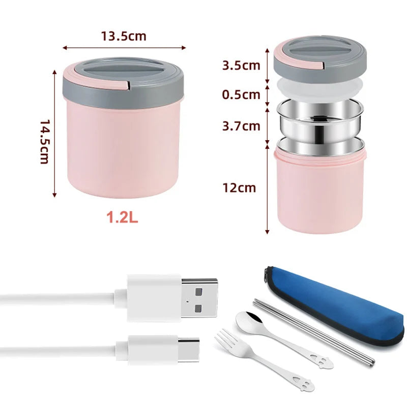 USB Electric Lunch Box Food Heater 5V 12V 24V 20W Car Truck School Travel Food Heated Warmer Container Stainless Steel Bneto Box