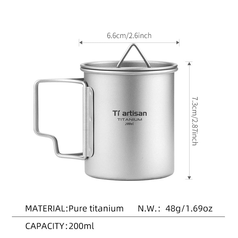Tiartisan Outdoor Titanium Lightweight Portable Tea Coffee Cup Folding Handle Camping Water Mug for Hiking Travelling