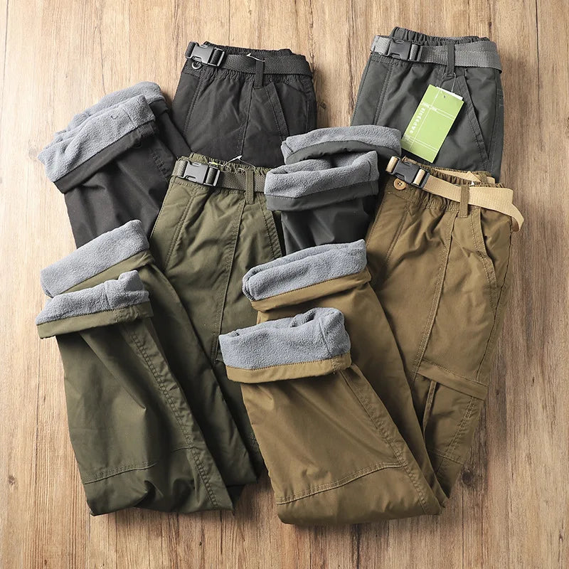 Outdoor Workwear Pants Men's Loose Fleece Lined Thick Soft Hiking Mountain Climbing Windproof Waterproof Jacket Pants