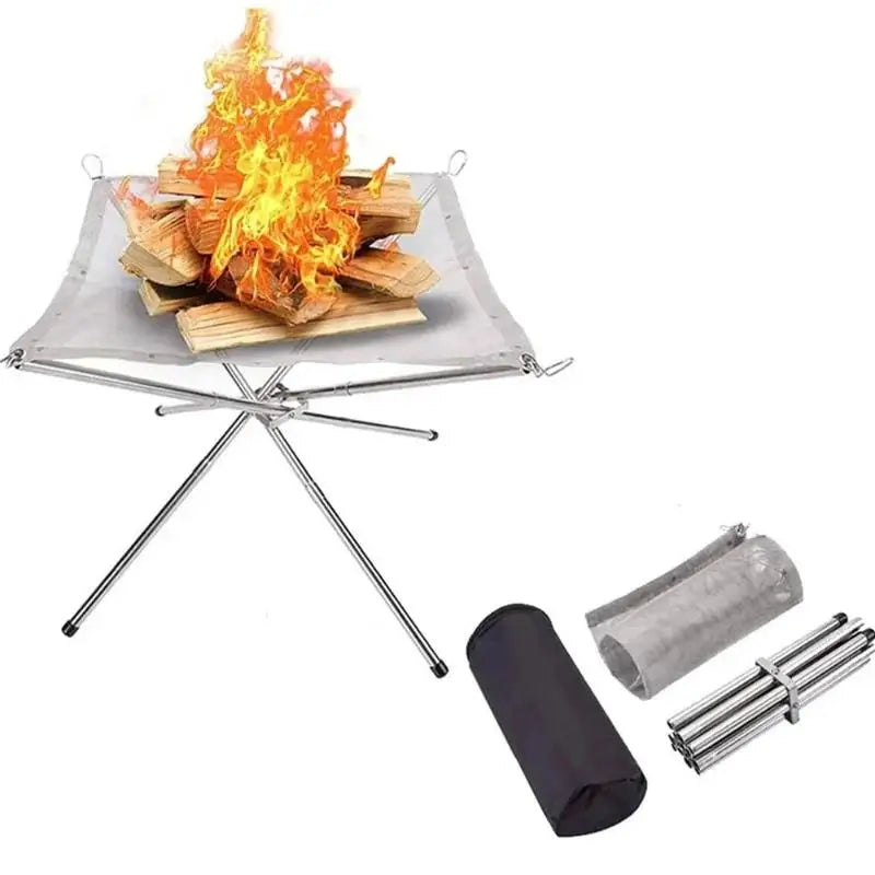 1 Portable Outdoor Fire Pit Collapsible Steel Mesh Fire Pit, BBQ stand