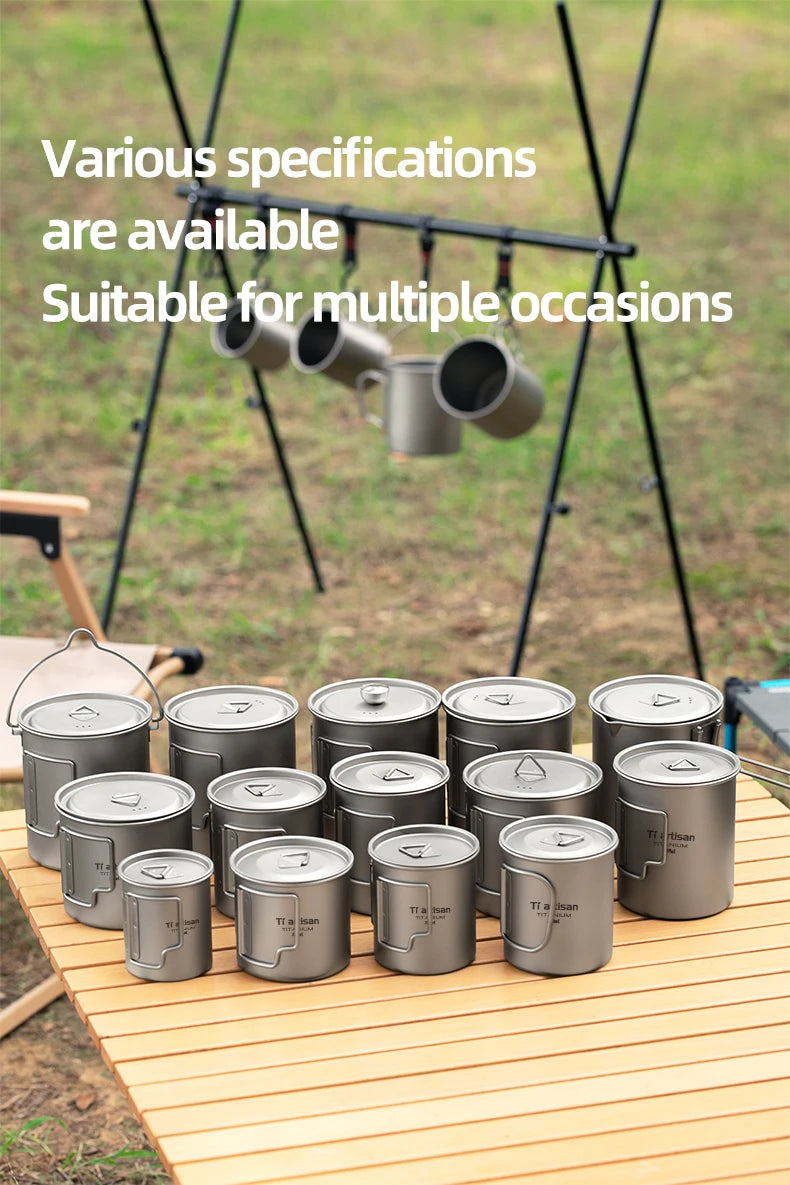 Tiartisan Outdoor Titanium Lightweight Portable Tea Coffee Cup Folding Handle Camping Water Mug for Hiking Travelling