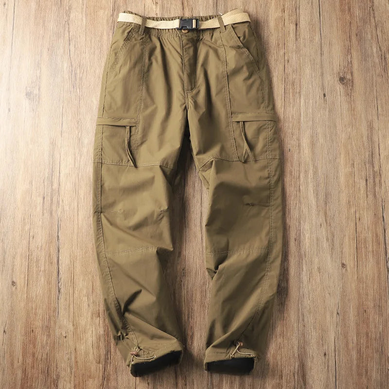 Outdoor Workwear Pants Men's Loose Fleece Lined Thick Soft Hiking Mountain Climbing Windproof Waterproof Jacket Pants