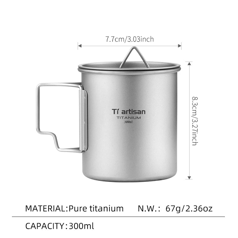 Tiartisan Outdoor Titanium Lightweight Portable Tea Coffee Cup Folding Handle Camping Water Mug for Hiking Travelling