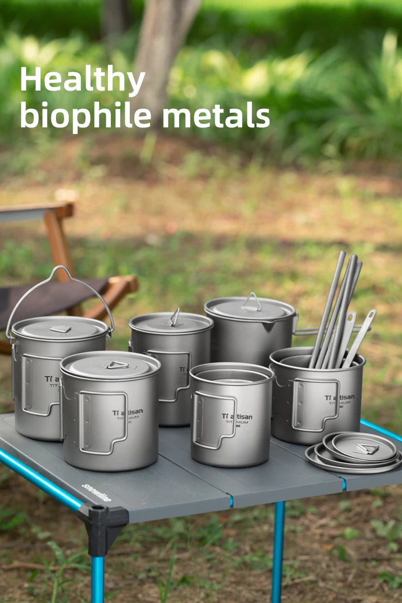 Tiartisan Outdoor Titanium Lightweight Portable Tea Coffee Cup Folding Handle Camping Water Mug for Hiking Travelling