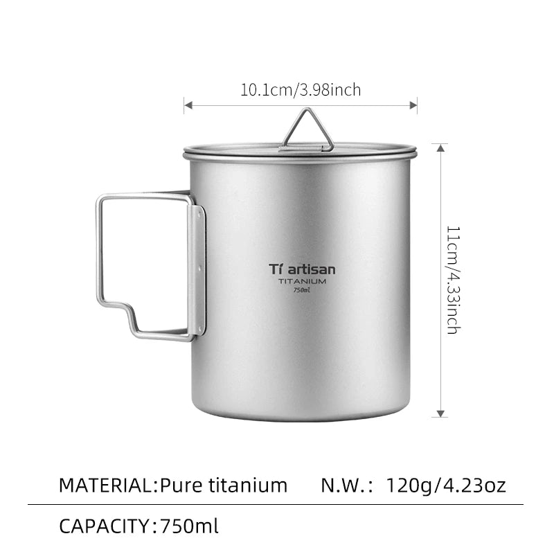 Tiartisan Outdoor Titanium Lightweight Portable Tea Coffee Cup Folding Handle Camping Water Mug for Hiking Travelling
