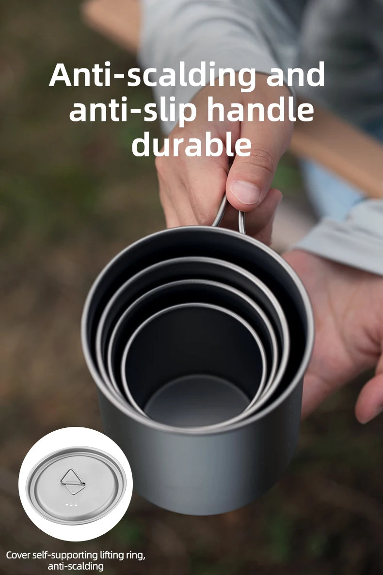 Tiartisan Outdoor Titanium Lightweight Portable Tea Coffee Cup Folding Handle Camping Water Mug for Hiking Travelling
