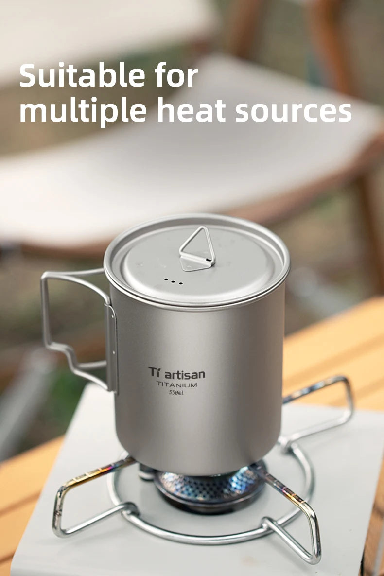 Tiartisan Outdoor Titanium Lightweight Portable Tea Coffee Cup Folding Handle Camping Water Mug for Hiking Travelling
