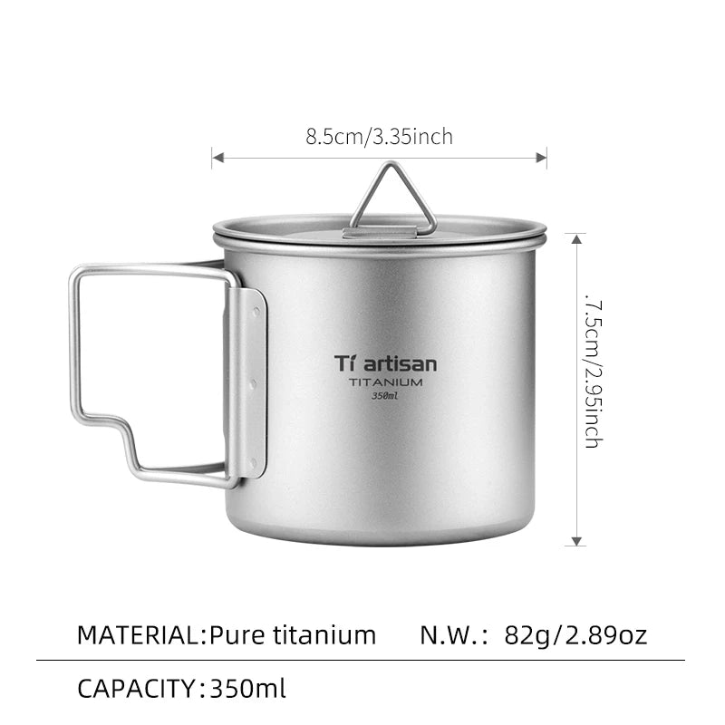 Tiartisan Outdoor Titanium Lightweight Portable Tea Coffee Cup Folding Handle Camping Water Mug for Hiking Travelling