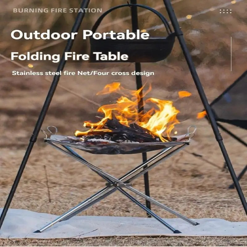1 Portable Outdoor Fire Pit Collapsible Steel Mesh Fire Pit, BBQ stand
