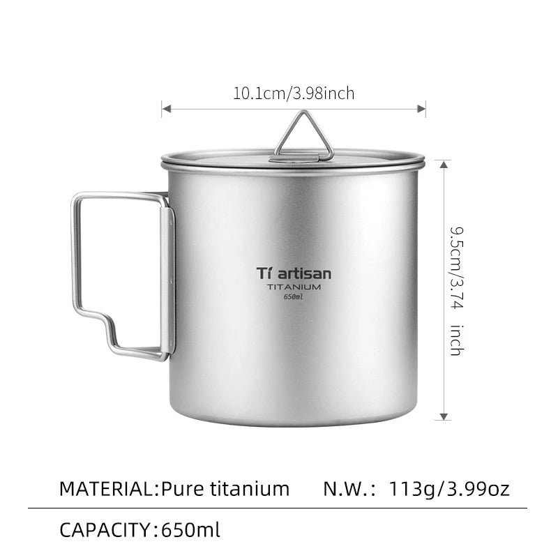 Tiartisan Outdoor Titanium Lightweight Portable Tea Coffee Cup Folding Handle Camping Water Mug for Hiking Travelling