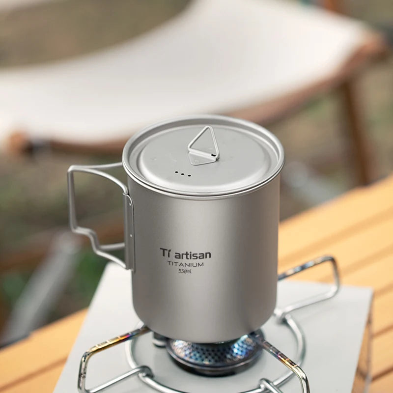 Tiartisan Outdoor Titanium Lightweight Portable Tea Coffee Cup Folding Handle Camping Water Mug for Hiking Travelling