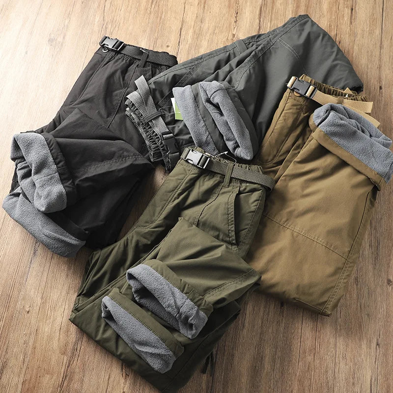Outdoor Workwear Pants Men's Loose Fleece Lined Thick Soft  Hiking Mountain Climbing Windproof Waterproof Jacket Pants