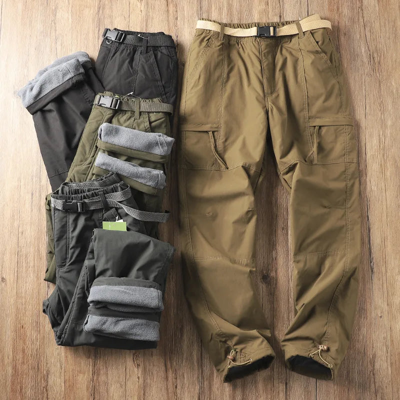Outdoor Workwear Pants Men's Loose Fleece Lined Thick Soft  Hiking Mountain Climbing Windproof Waterproof Jacket Pants