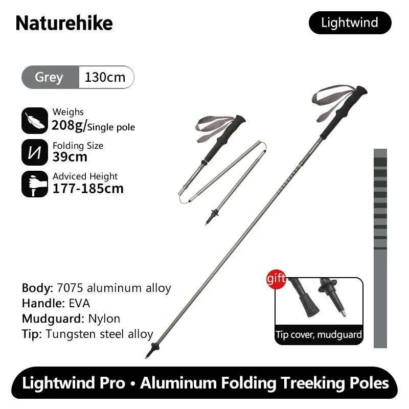Naturehike 2025 New Walking Stick Ultralight Folding Climbing Backpack Pole 3 Folded Rod Quick Open Travel Hiking Trekking Poles