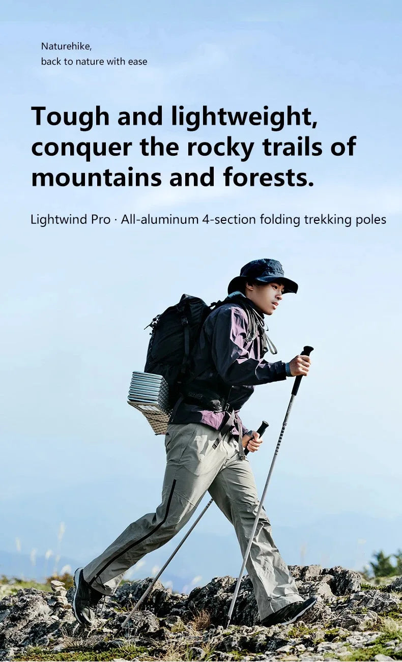 Naturehike 2025 New Walking Stick Ultralight Folding Climbing Backpack Pole 3 Folded Rod Quick Open Travel Hiking Trekking Poles