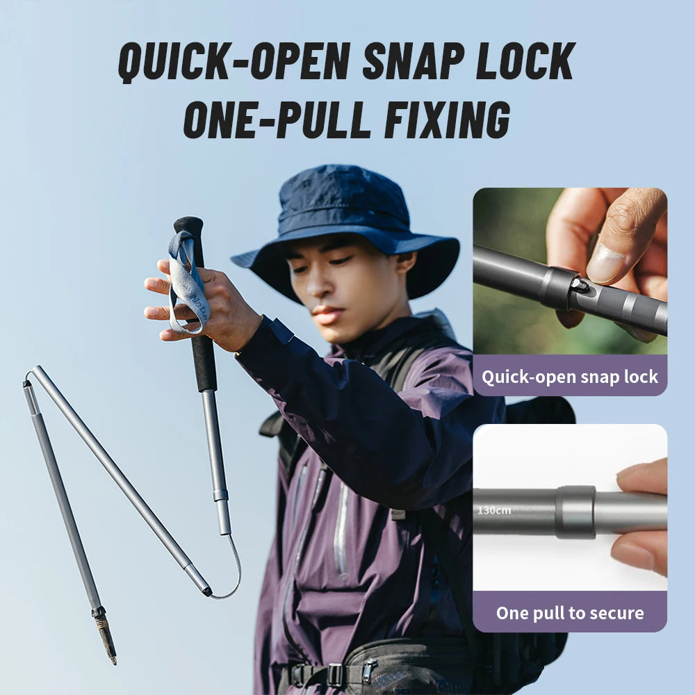 Naturehike 2025 New Walking Stick Ultralight Folding Climbing Backpack Pole 3 Folded Rod Quick Open Travel Hiking Trekking Poles